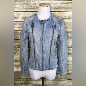 Paige Premium Denim Blue Jean Jacket Moto Zipper Collar Women's Medium